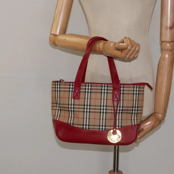 BURBERRY Nova Check Hand Bag Canvas Beige Gold Auth - Picture 14 of 16